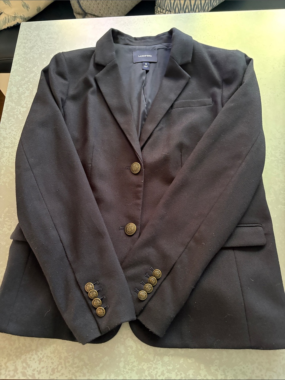 Lands' End Navy Women's Blazer with Brass Buttons